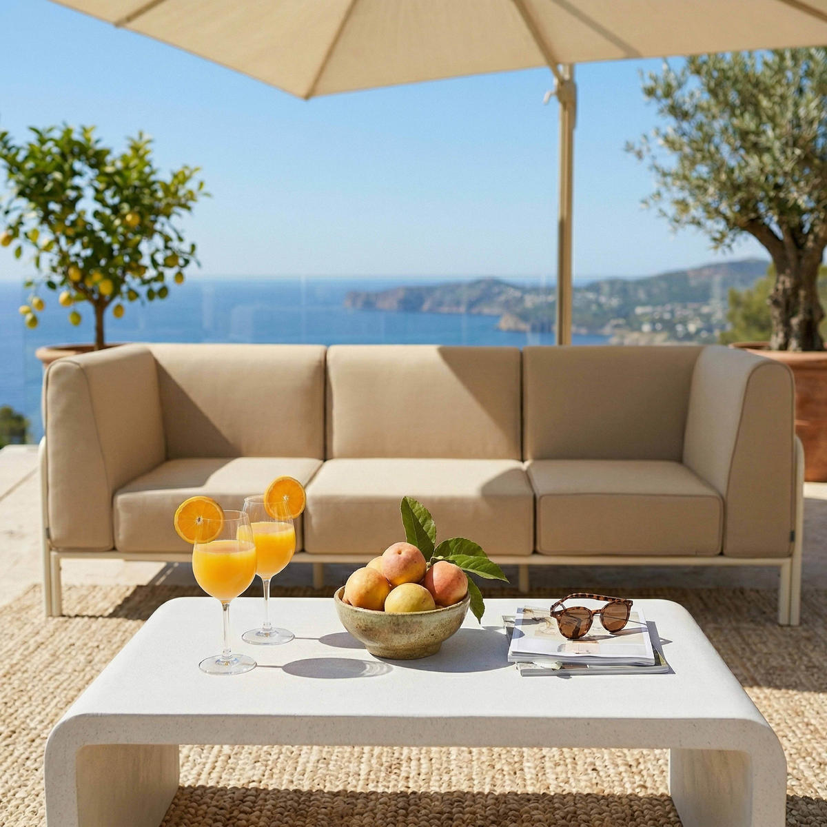 GARTENSOFA mit 3 Sitzplätzen, Beige - Beige, Textil (80/78/216cm) - Oviala