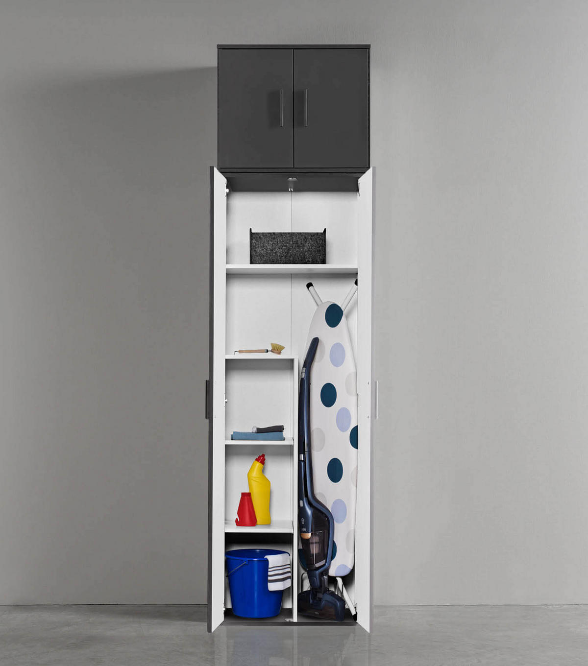 MEHRZWECKSCHRANK Der Extralange - Anthrazit/Schwarz, Holzwerkstoff (60/230/34cm) - Mokebo