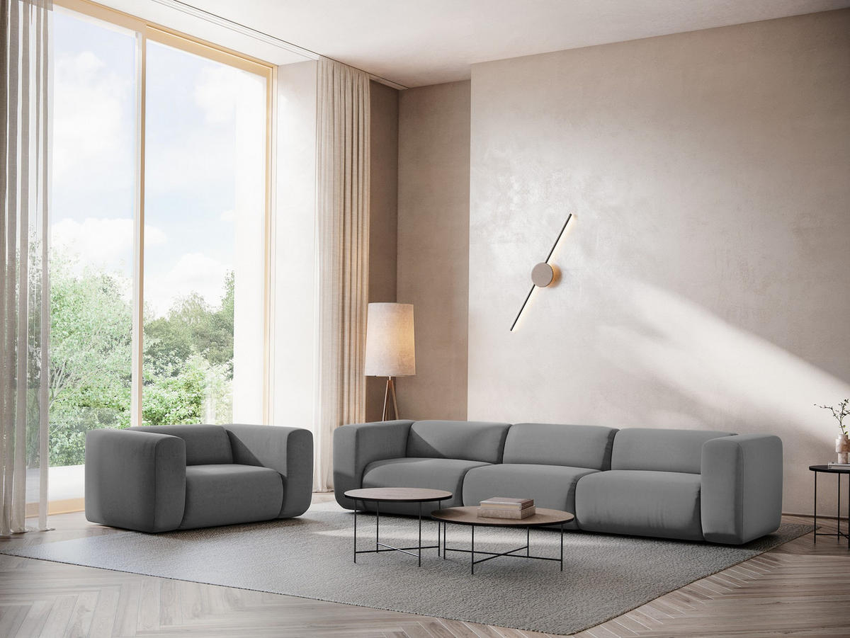 SOFAELEMENT Samt Stoff Grau - Dunkelgrau/Schwarz, Kunststoff/Textil (147/70/89cm) - Makamii