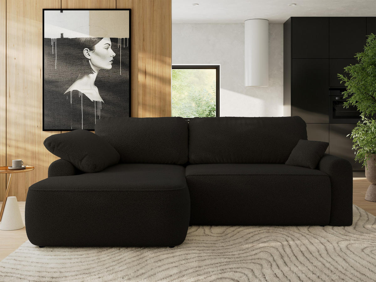 ECKSCHLAFSOFA CUBO L Schwarz Boucle - links - Schwarz, Kunststoff/Textil (273/187cm) - MKS