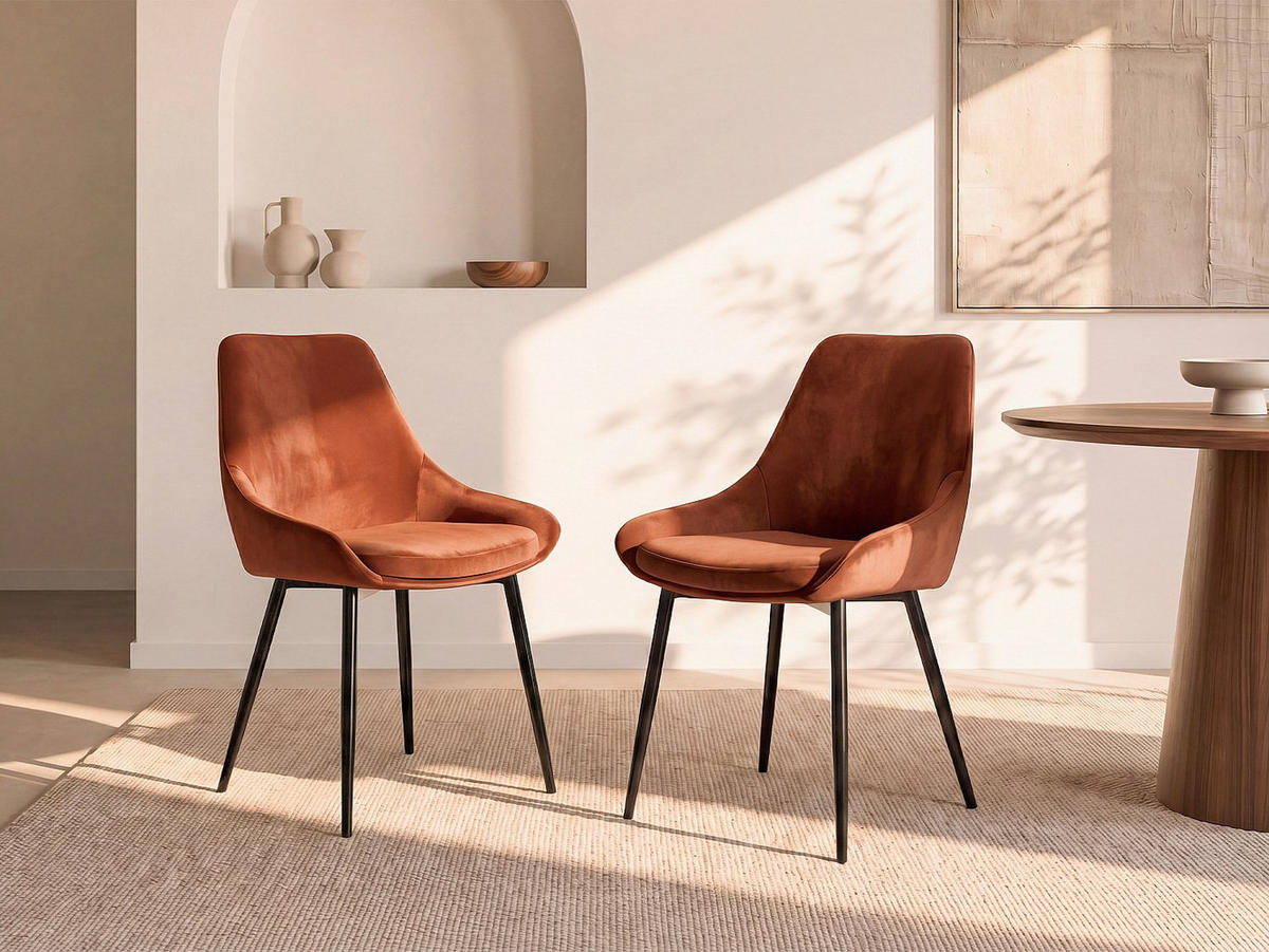 STUHL - 49 cm x 56 cm - Samt, Stoff - Terracotta MASURIE - Dunkelorange, Textil (49/85.5/56cm) - Vente-Unique