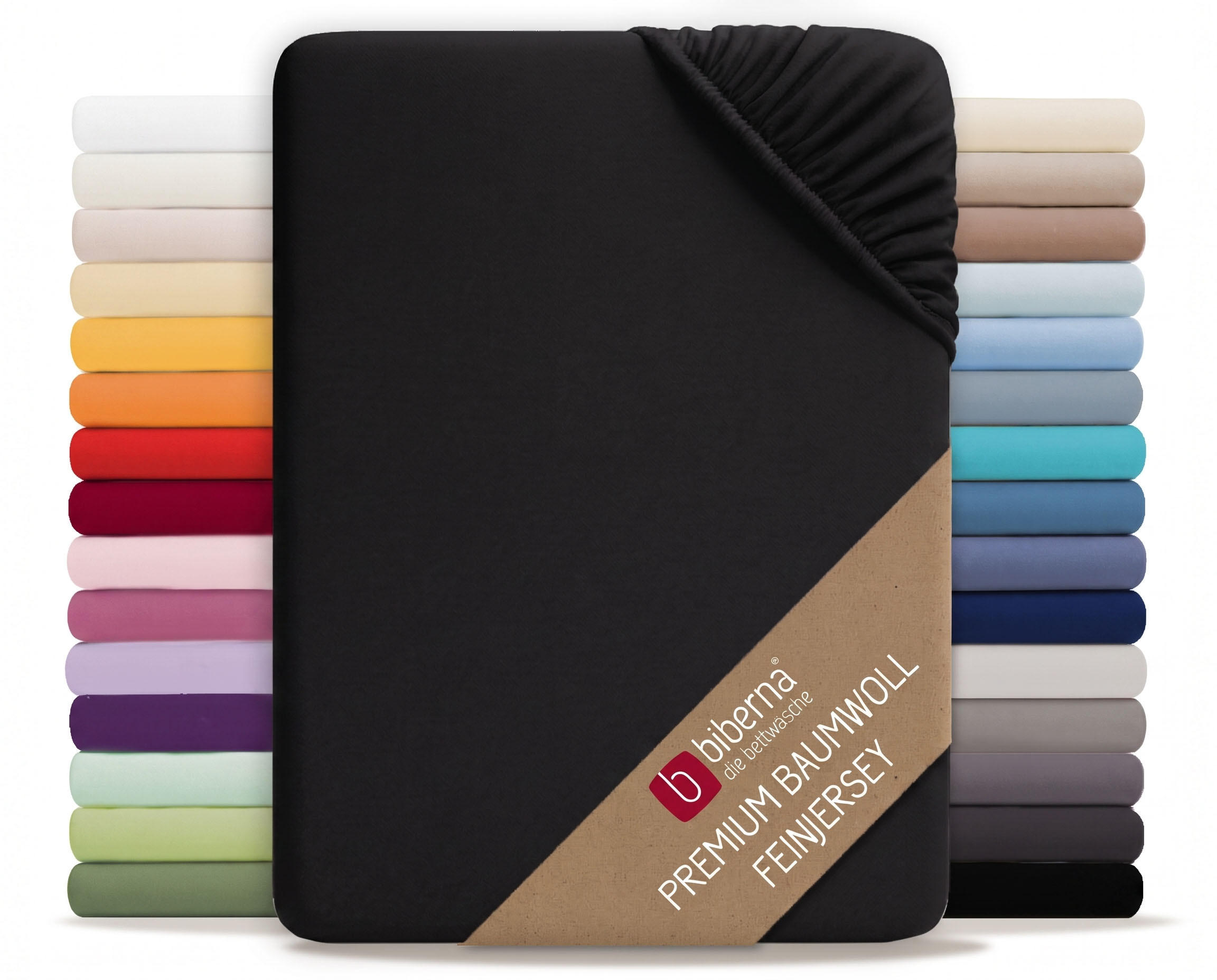 SPANNBETTTUCH Premium Jersey schwarz, 180x200 cm - 200x200 cm - Schwarz, Textil (200/200cm) - biberna