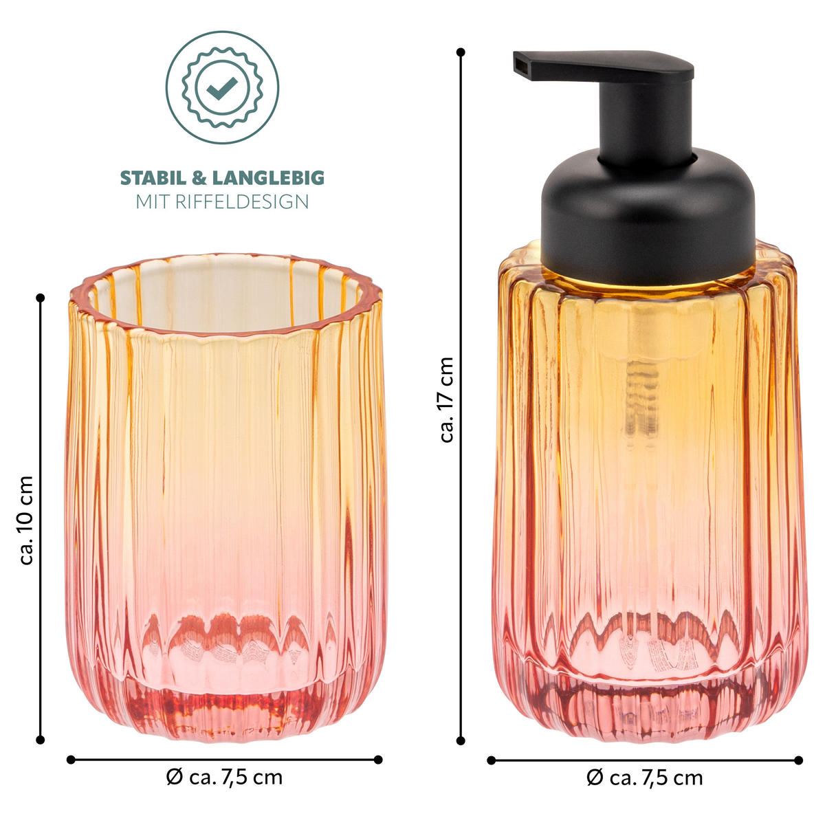 BADEZIMMER ZUBEHÖR-SET, Glas orangerot - Multicolor, Glas (8/17/8cm) - bremermann