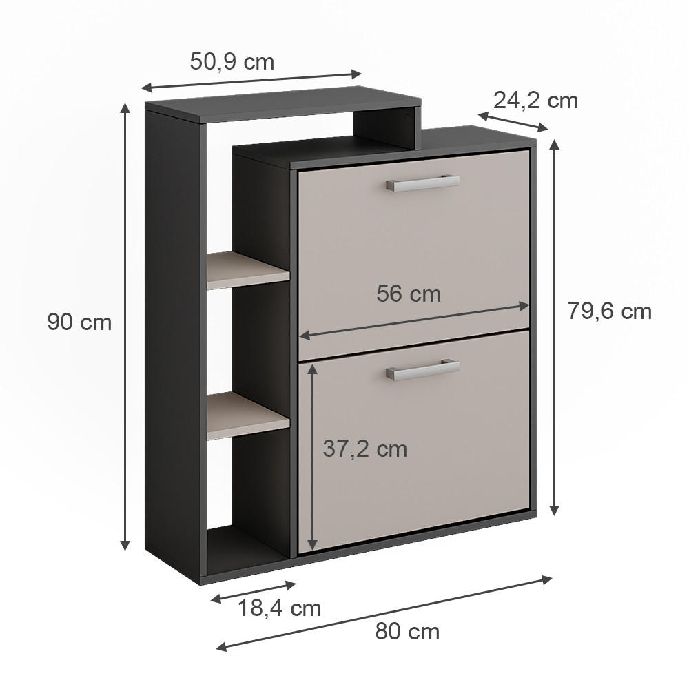 SCHUHKIPPER Orlando Anthrazit/Greige 80 x 90 cm - Greige/Anthrazit, Holzwerkstoff (80/90/24.2cm) - Vicco