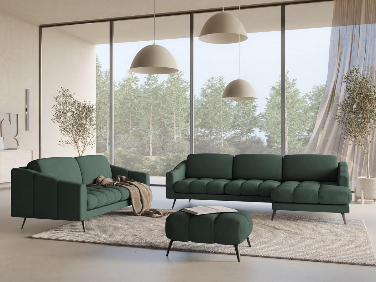 ECKSOFA Rechts Chenille Stoff Grün - Schwarz/Grün, Textil/Metall (264/160cm) - Makamii