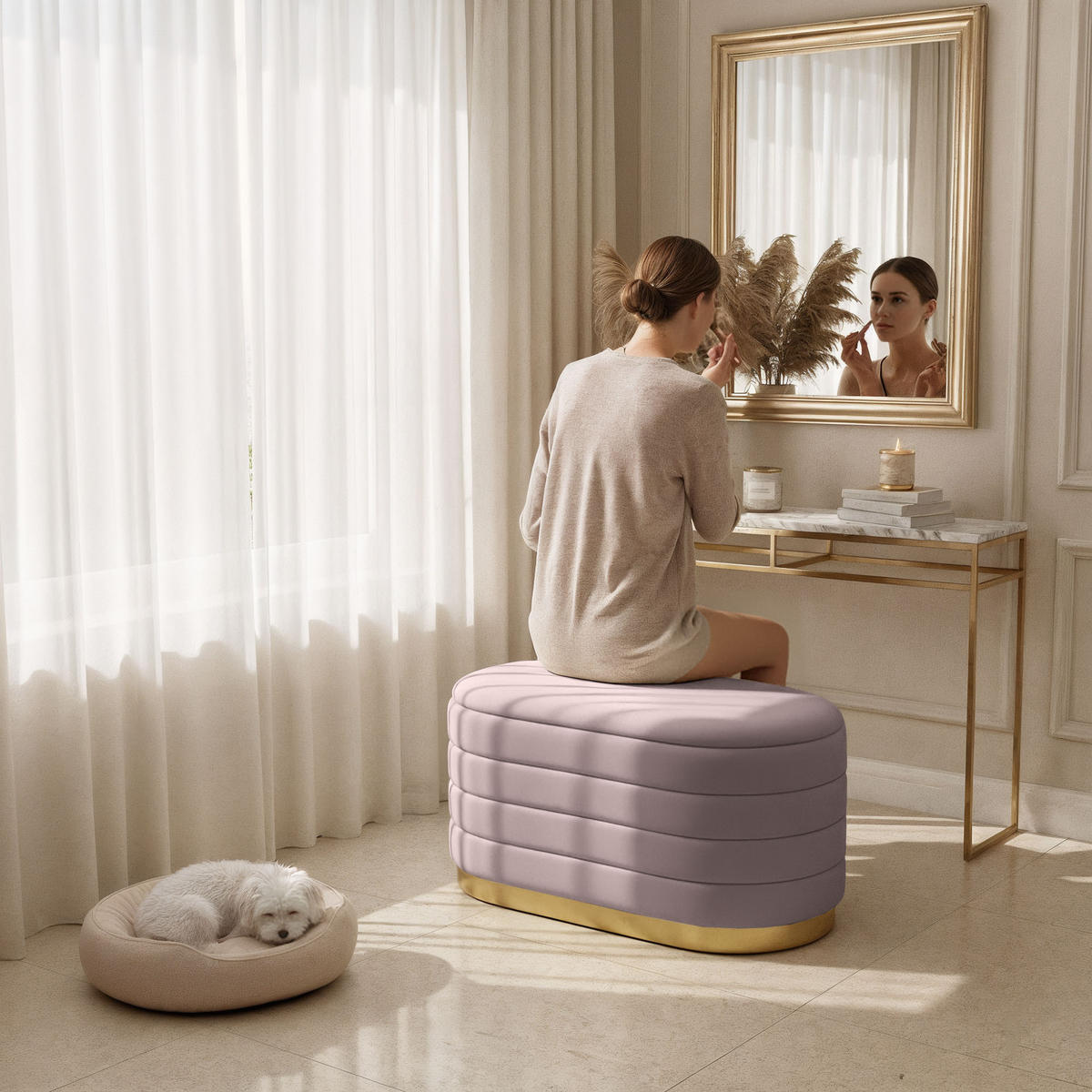 SITZBANK Altrosa - Pink, Textil/Metall (80/42/42cm) - Akord