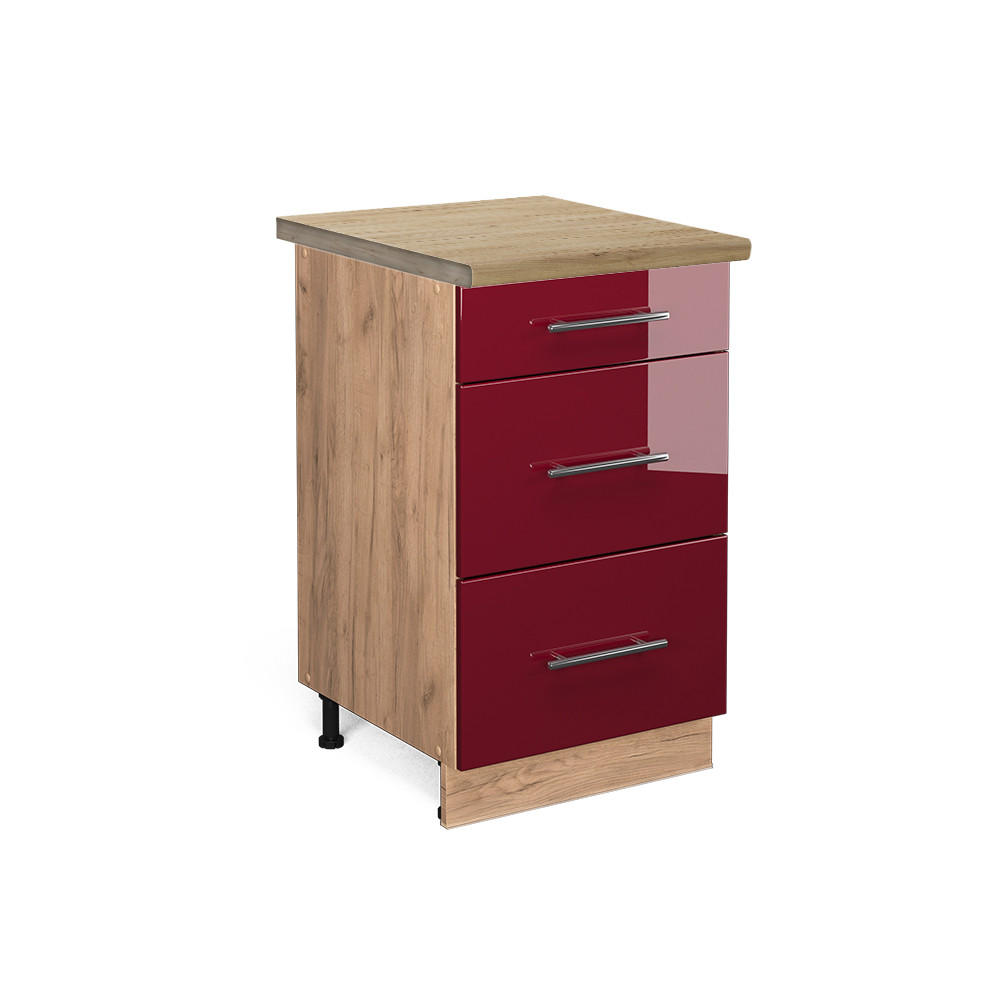 KÜCHENUNTERSCHRANK Fame-Line Bordeaux Hochglanz 50 cm, AP Eiche - Honigeiche/Bordeaux, Holzwerkstoff (50/82/60cm) - Vicco