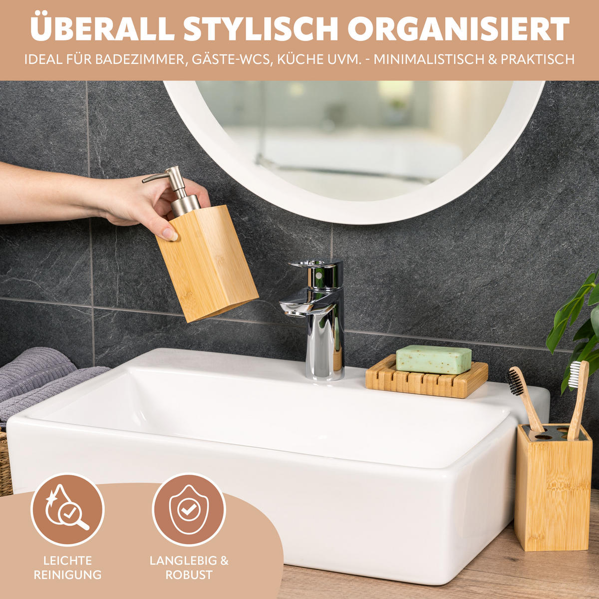 BADEZIMMER 3er-Set, Bambus - Braun, Holz (9/2/12cm) - bremermann