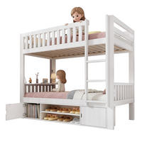 ETAGENBETT 90/200 cm & 90/200 cm in Weiß mit klappbarer Tischplatte, Schuhregal und Schränken - Weiß, Holzwerkstoff (90/200cm) - STILVORA