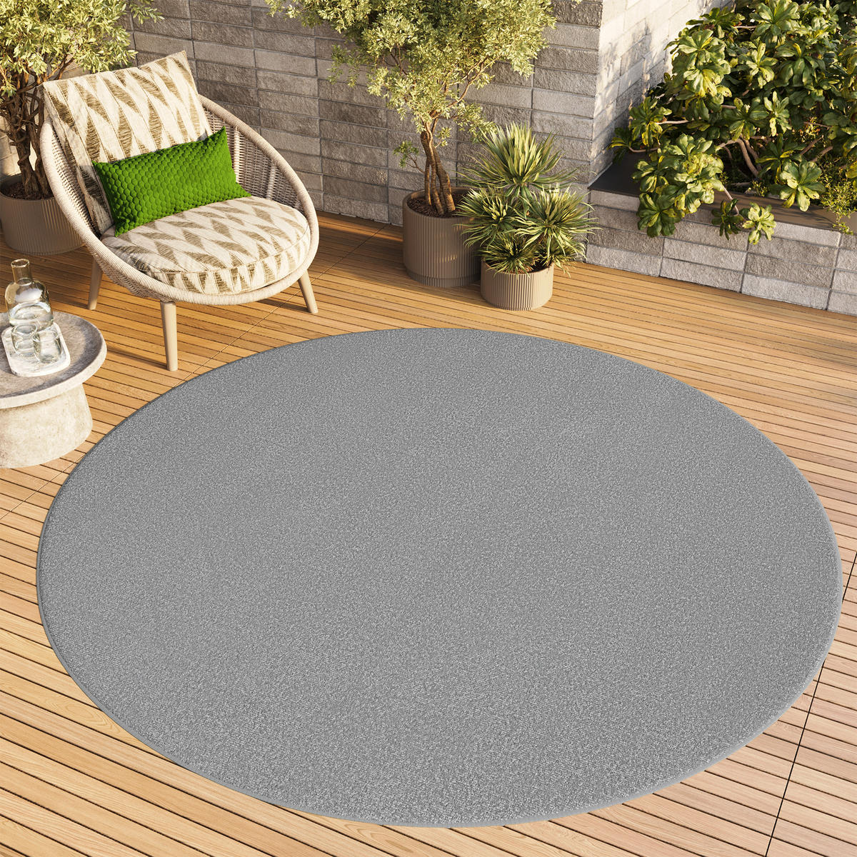 TEPPICH MONO Rund Outdoor Hellgrau 100/100 cm - Hellgrau, Textil (100/100cm) - Tapiso