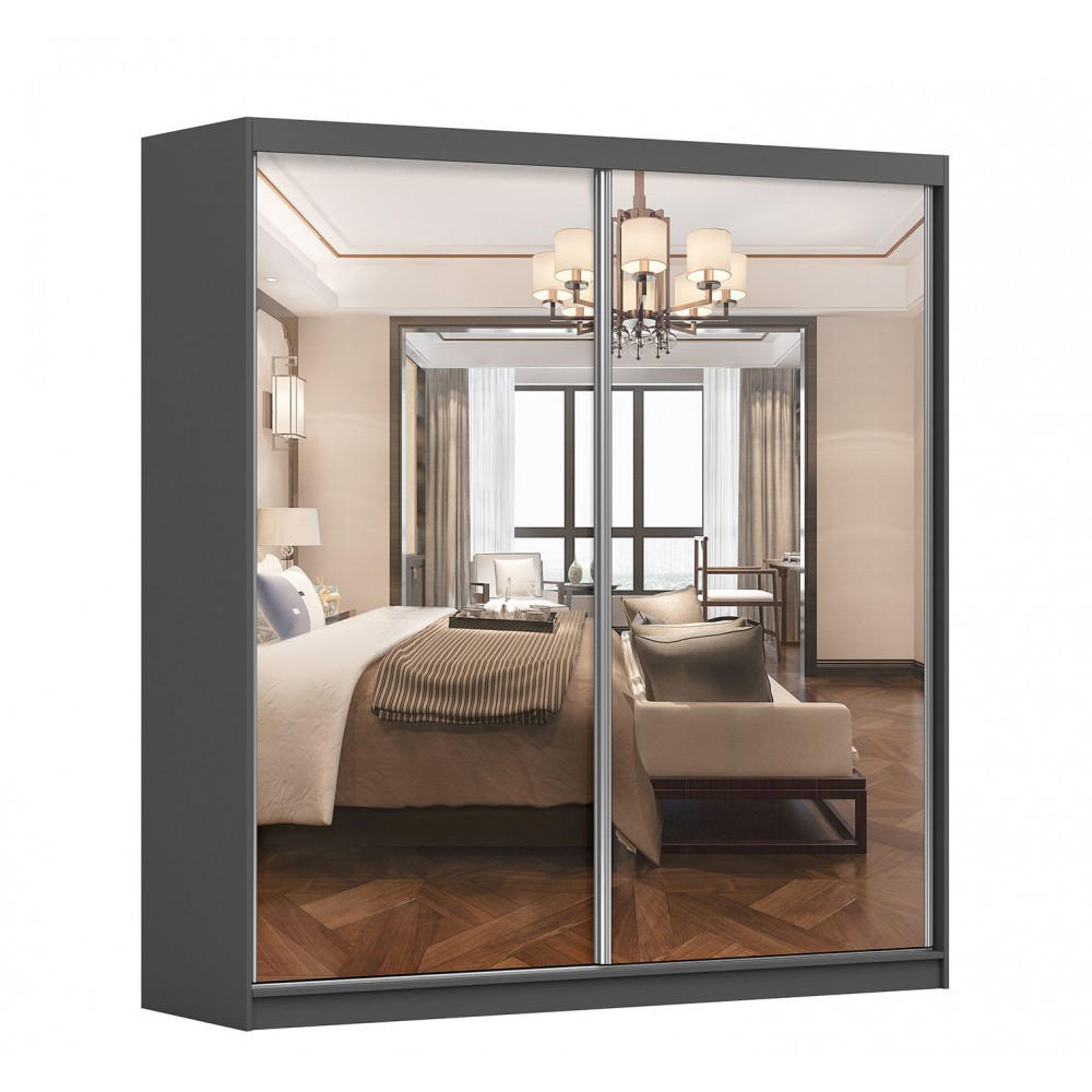 imoebel24 Schwebetürenschrank Grau, Weiß 203x218x61 cm