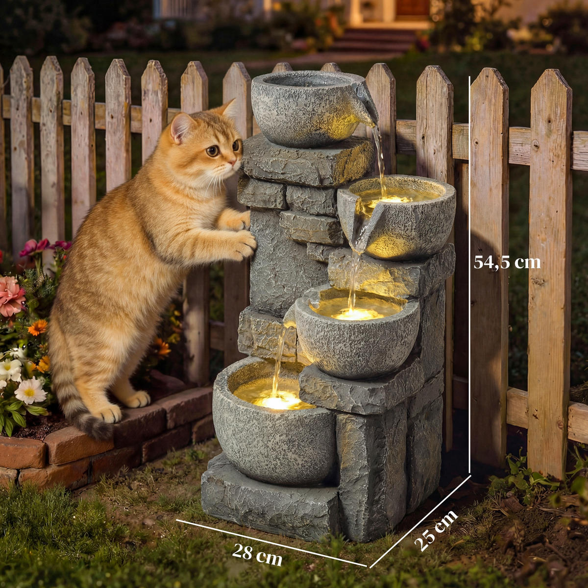 GARTENBRUNNEN DE-18872 4-stufige Kaskade mit LED Grau - Grau, Kunststoff (28/25/54.5cm) - ComfortXL