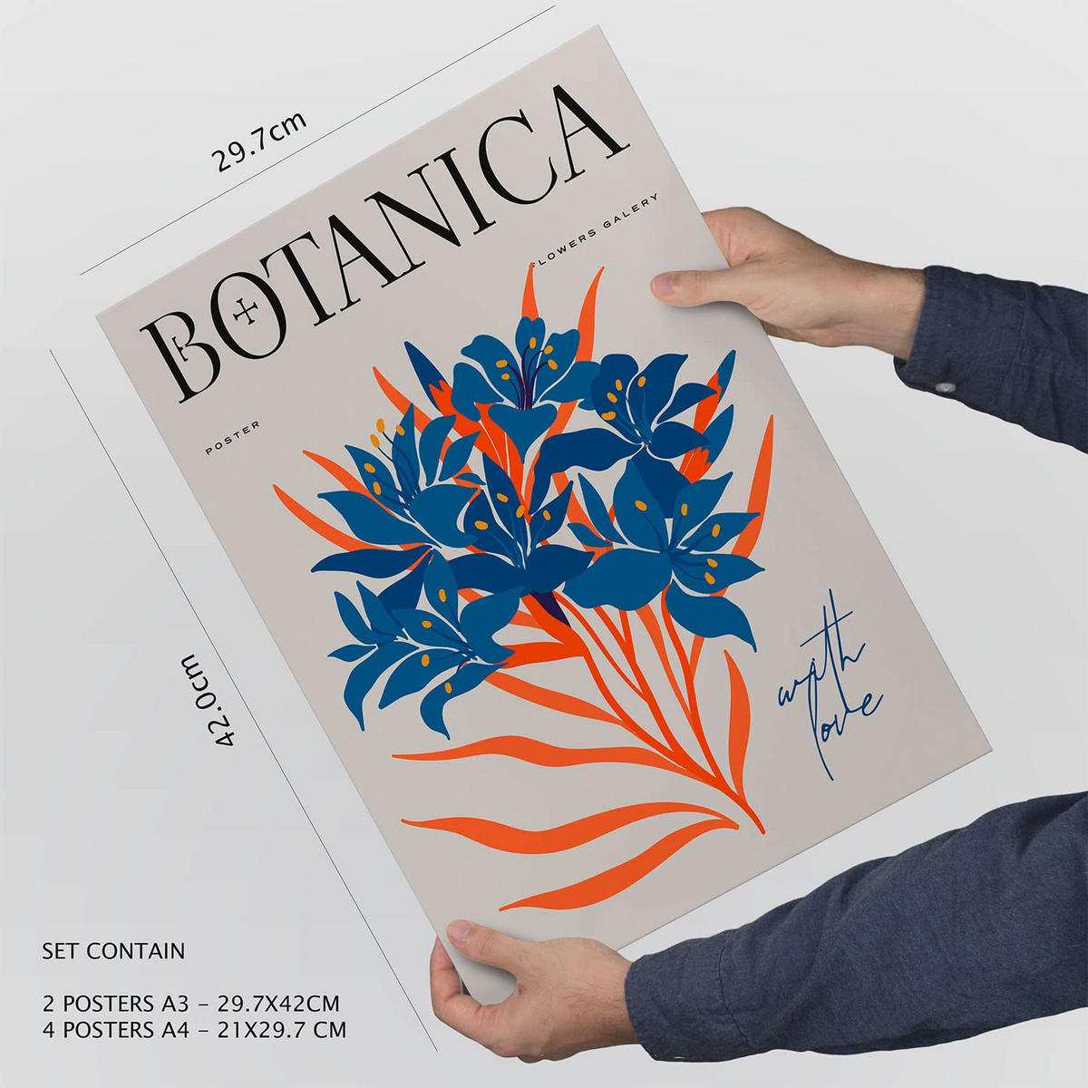 POSTER Set Mit 6 Blumen Orange Blütenblätter Natur Und Botanikdrucke Für Innenarchitektur A3 & A4 Schwarzer Rahmen - Schwarz, Papier (29/3cm) - Nacnic