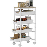 KÜCHENWAGEN, 5-stöckiger Wagen mit 4 Körben, 39,5 x 24 x 82 cm, Weiß Eiche - Multicolor, Metall (39.5/82/24cm) - FORIOUS