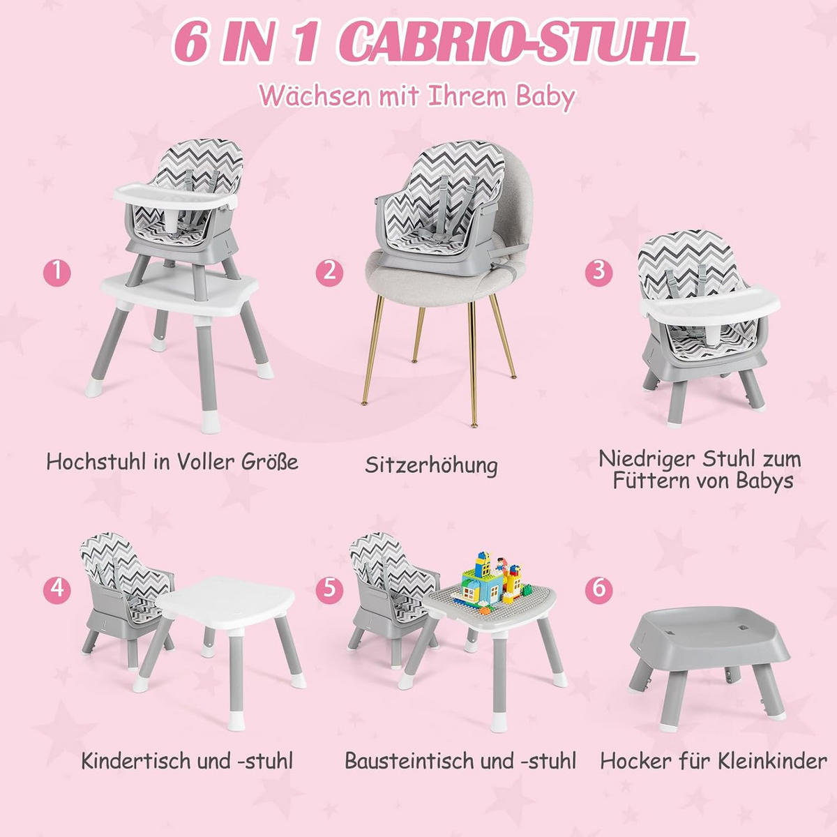 BABYHOCHSTUHL Weiß - Multicolor, Kunststoff (58/98/58cm) - COSTWAY