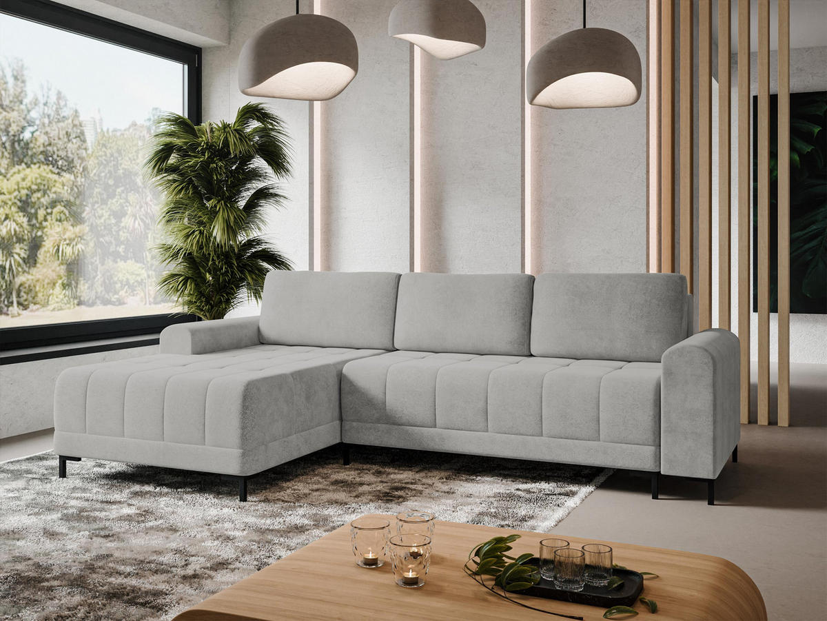 ECKSOFA Aris L, Seite: Links - Hellgrau/Schwarz, Holz/Textil (258/168cm) - MIRJAN24