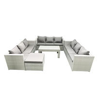 BALKONMÖBEL-SET Polyrattan Hellgrau-Mix 10-teilig - Hellgrau/Grau, Glas/Kunststoff - Fimous