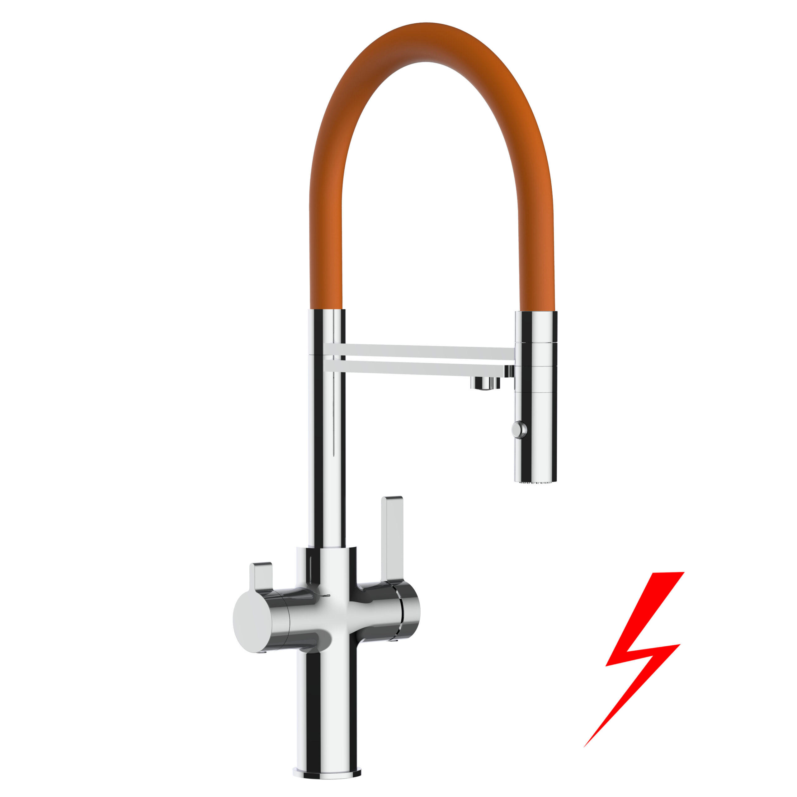NIEDERDRUCK-3-WEGE-KÜCHENARMATUR, Verchromt und Orange, 2-Strahl-Brause - Orange, Metall (20.61/48/20.61cm) - VIZIO