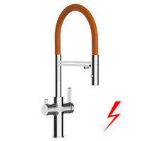 NIEDERDRUCK-3-WEGE-KÜCHENARMATUR, Verchromt und Orange, 2-Strahl-Brause - Orange, Metall (20.61/48/20.61cm) - VIZIO