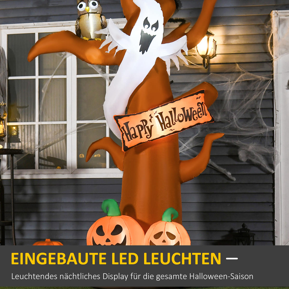 HALLOWEENDEKO DE-42118 2,7 m aufblasbarer Spukbaum mit LED - Braun, Kunststoff (156/274/107cm) - ComfortXL