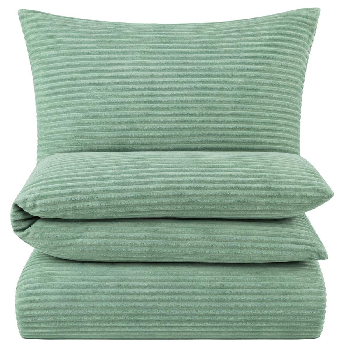 WINTER-BETTWÄSCHE 135x200 Cashmere Touch - Warme Plüsch Rip Cord Kuschelbettwäsche- Salbeigrün - Salbeigrün, Textil (135/200cm) - Carpe Sonno
