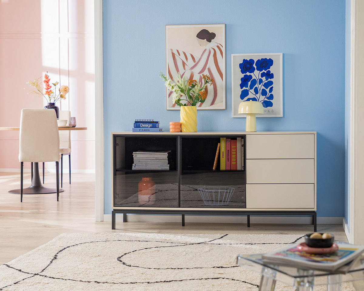 SIDEBOARD - Glas - Schwarz / Kaschmir - Kaschmir/Schwarz, Holzwerkstoff/Metall (160/76/40cm) - home24