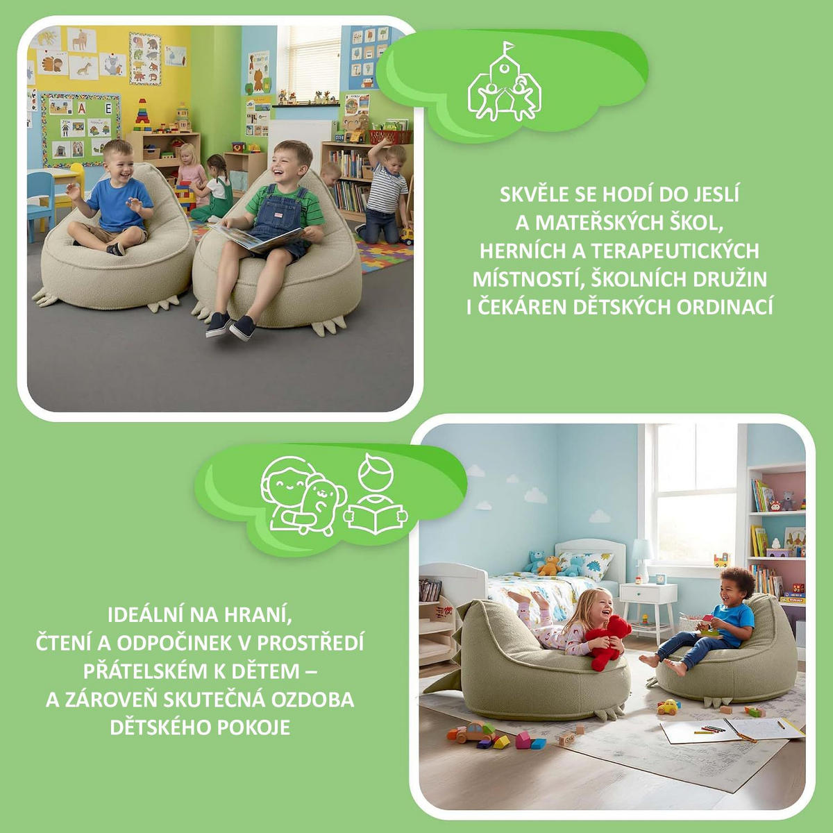 SITZSACK FÜR KINDER Dino 75/75/55 cm, weicher Bouclé 315 g/m², abnehmbarer Bezug, Toasted Almond - Beige, Textil (75/55/75cm) - Dreamroots