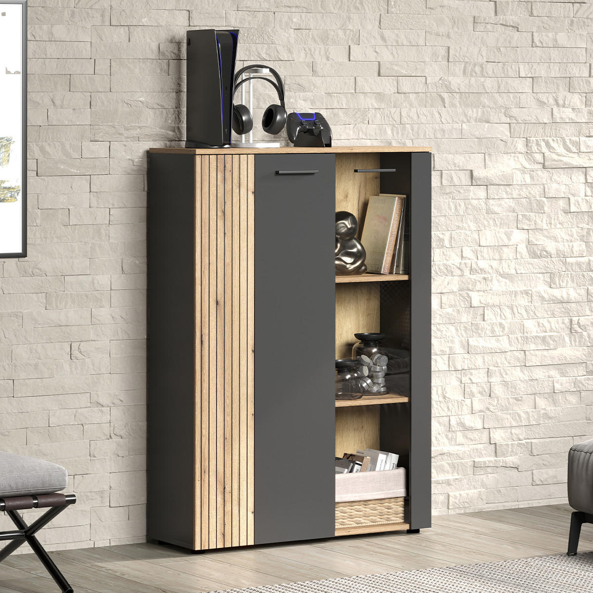 HIGHBOARD Esteban Anthrazit - Anthrazit, Holzwerkstoff (90/132/34cm) - Trendteam