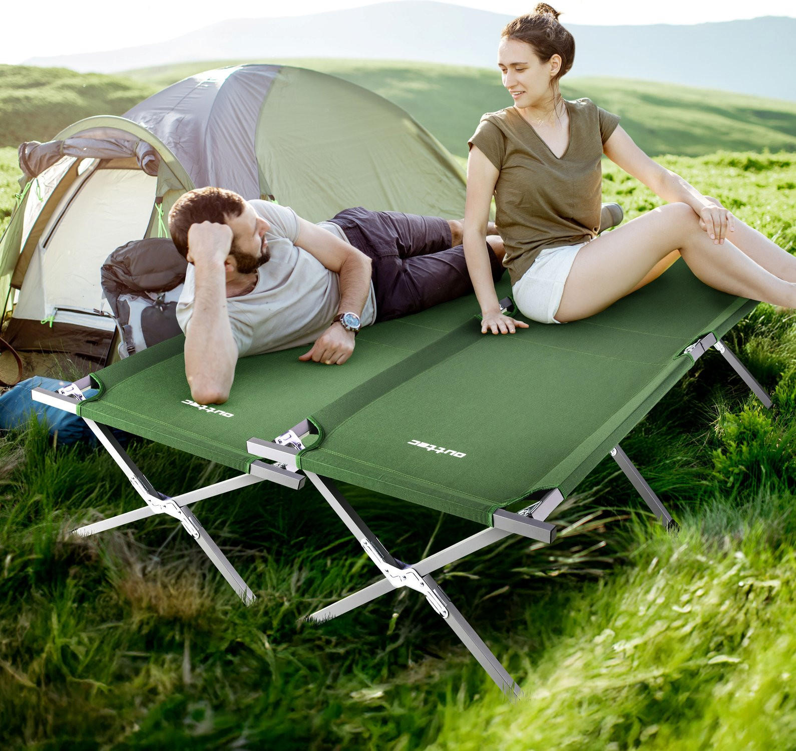 CAMPINGBETT 203/62/45 cm - Grün, Textil/Metall (203/45/62cm) - Outtec