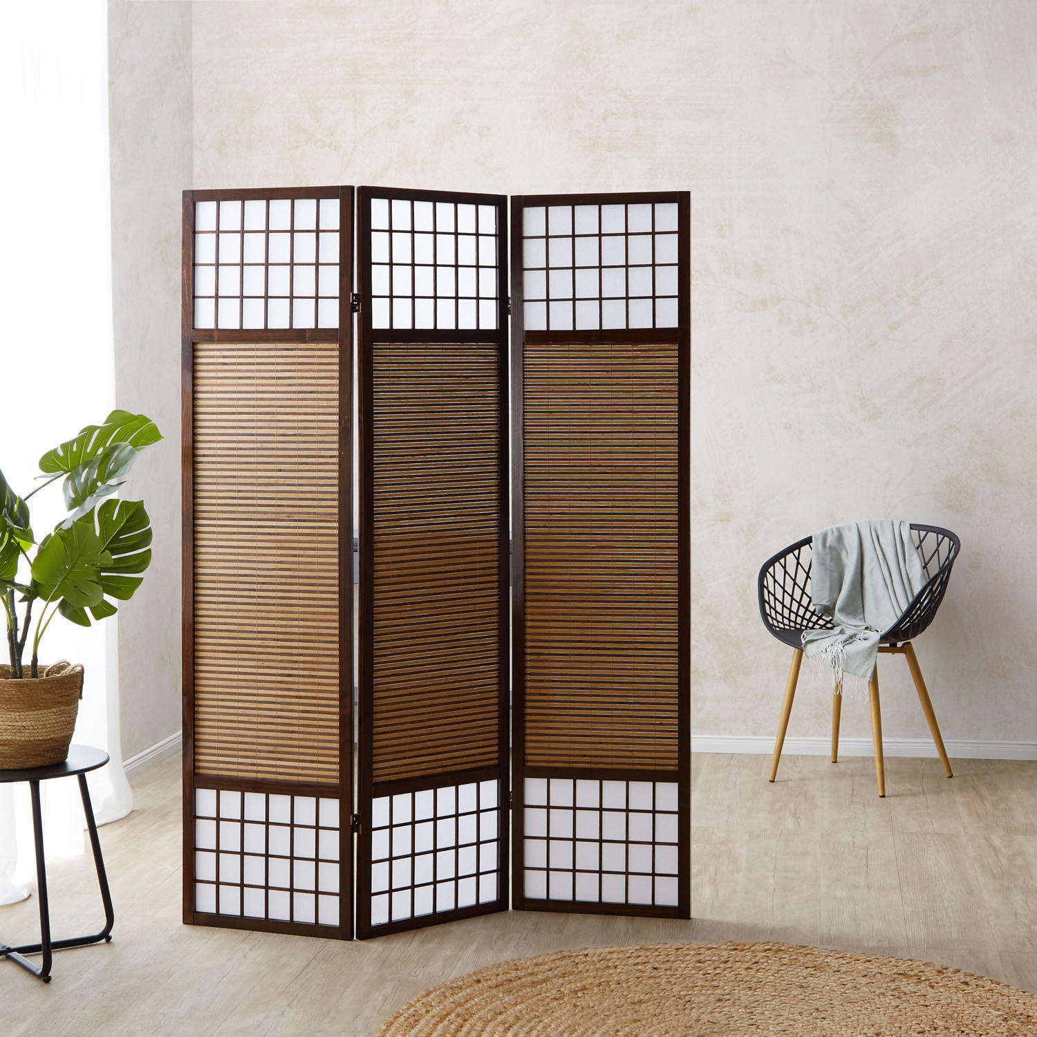 PARAVENT 3-tlg. 132/175 cm Braun Bambusstreben - Braun, Holz (132/175/2cm) - Homestyle4u