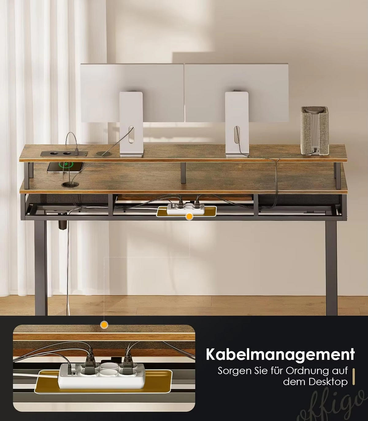 HÖHENVERSTELLBARER SCHREIBTISCH 120 cm mit Tastaturablage Braun - Weiß, Holz (120/54/120cm) - Kaket