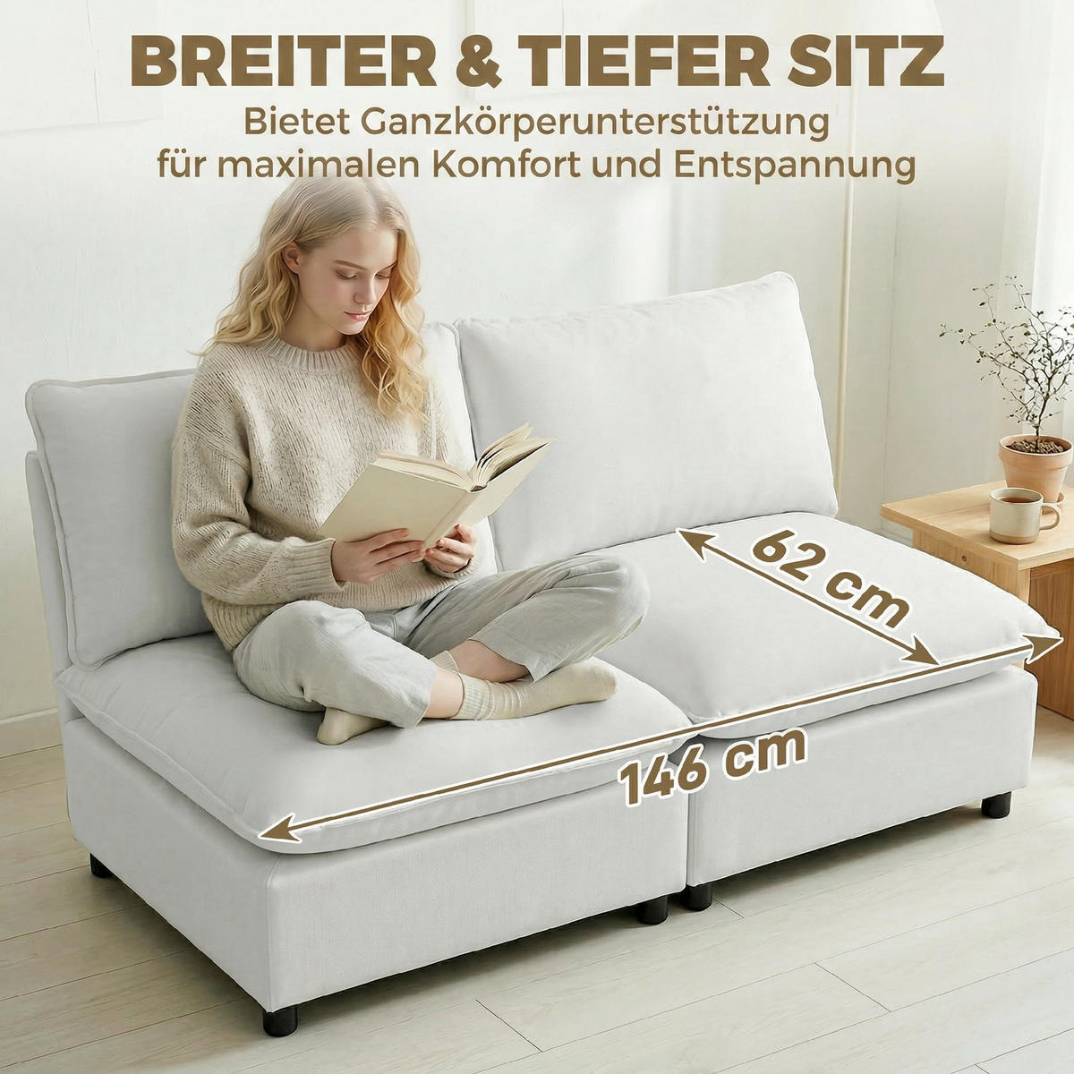 2-SITZER-SOFA DE-06595 mit Kunstleder & dicken Kissen Grau - Grau, Holz/Textil (146/78/85cm) - ComfortXL