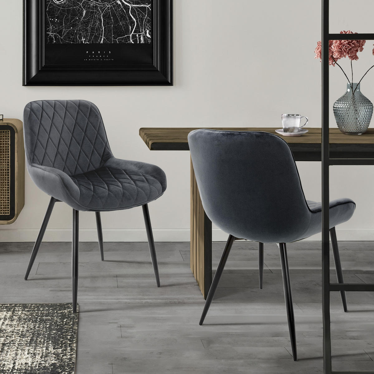 ESSZIMMERSTUHL Samt Dunkelgrau 2er Set - Dunkelgrau, Textil (54/81/60cm) - ML-DESIGN
