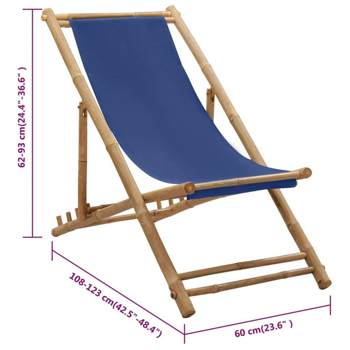 LIEGESTUHL Bambus Und Canvas Marineblau - Blau, Textil (60/93/123cm) - vidaXL