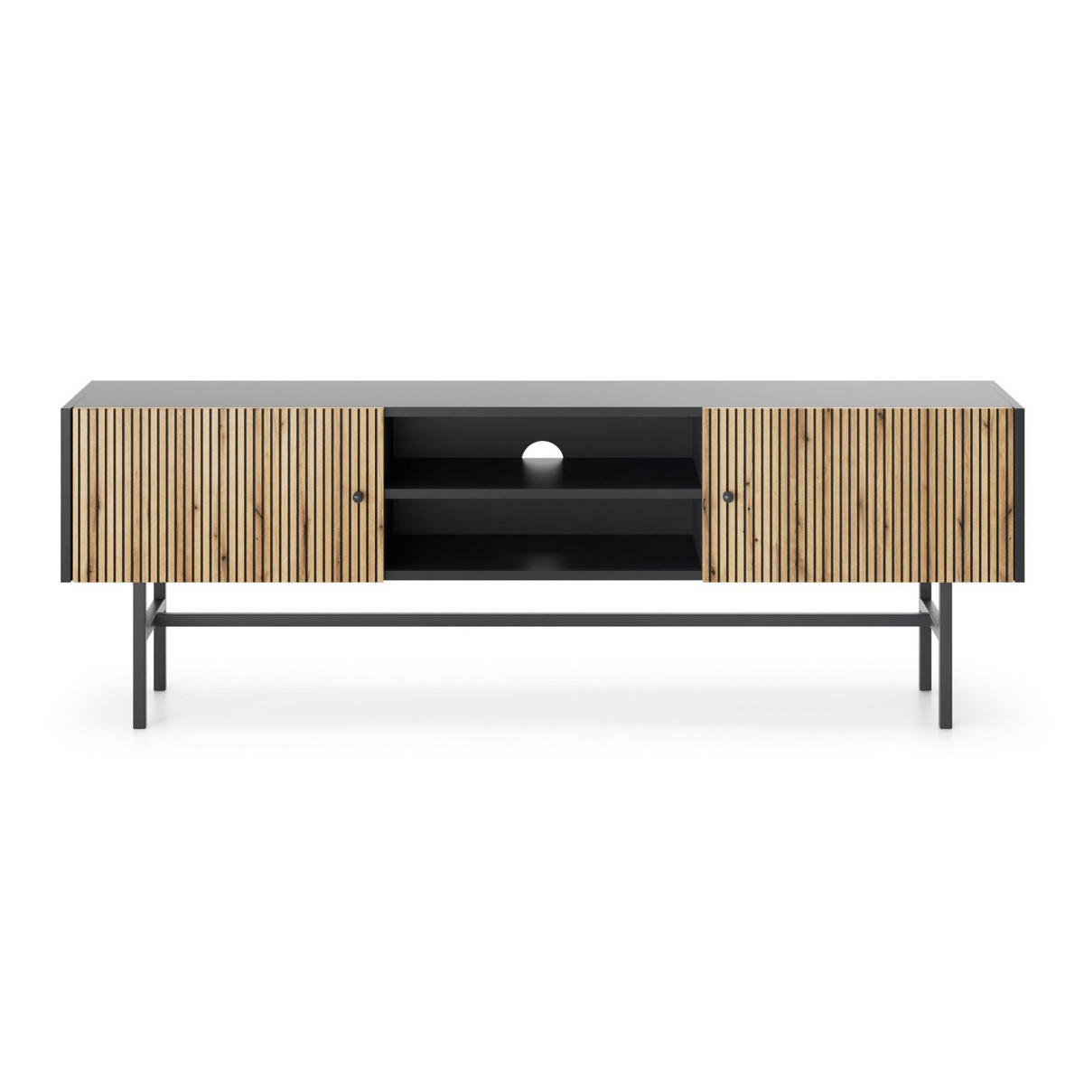 TV-LOWBOARD Divenos Schwarz / Holzoptik Eiche 155 cm - Eichefarben/Schwarz, Holzwerkstoff/Metall (155/52/35cm) - Selsey