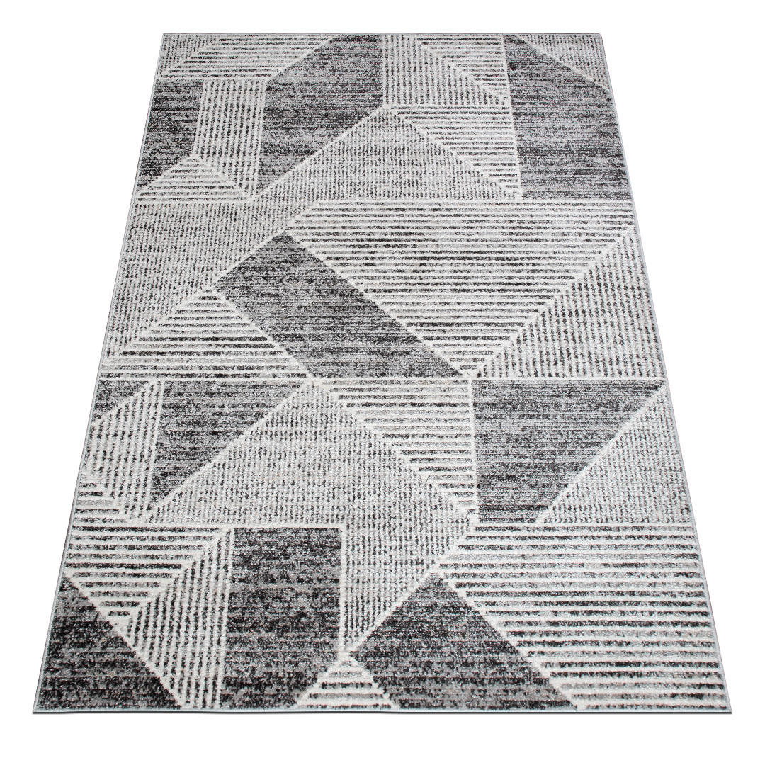 TEPPICH Harmonia geometrisches Design Dreieck Hoch-Tief-Effekt grau 80 x 150 cm - Creme/Grau, Kunststoff/Textil (80/150cm) - oKu-Tex
