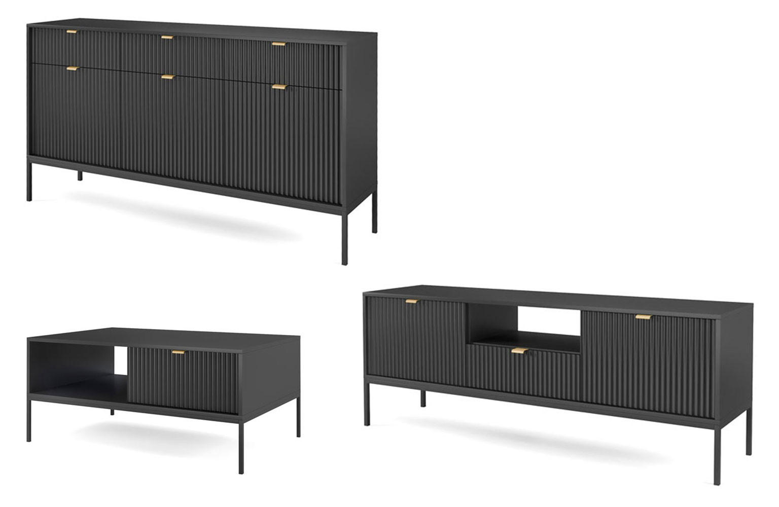 Feldmann-Wohnen Wohnzimmer-Set Schwarz 308x83x68 cm