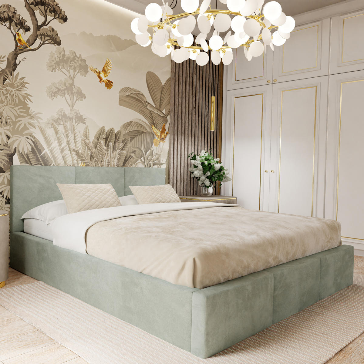 POLSTERBETT mit Stauraum Mint 120x200cm Kopfteil 88cm - Mintgrün, Holzwerkstoff/Textil (120/200cm) - Muralo