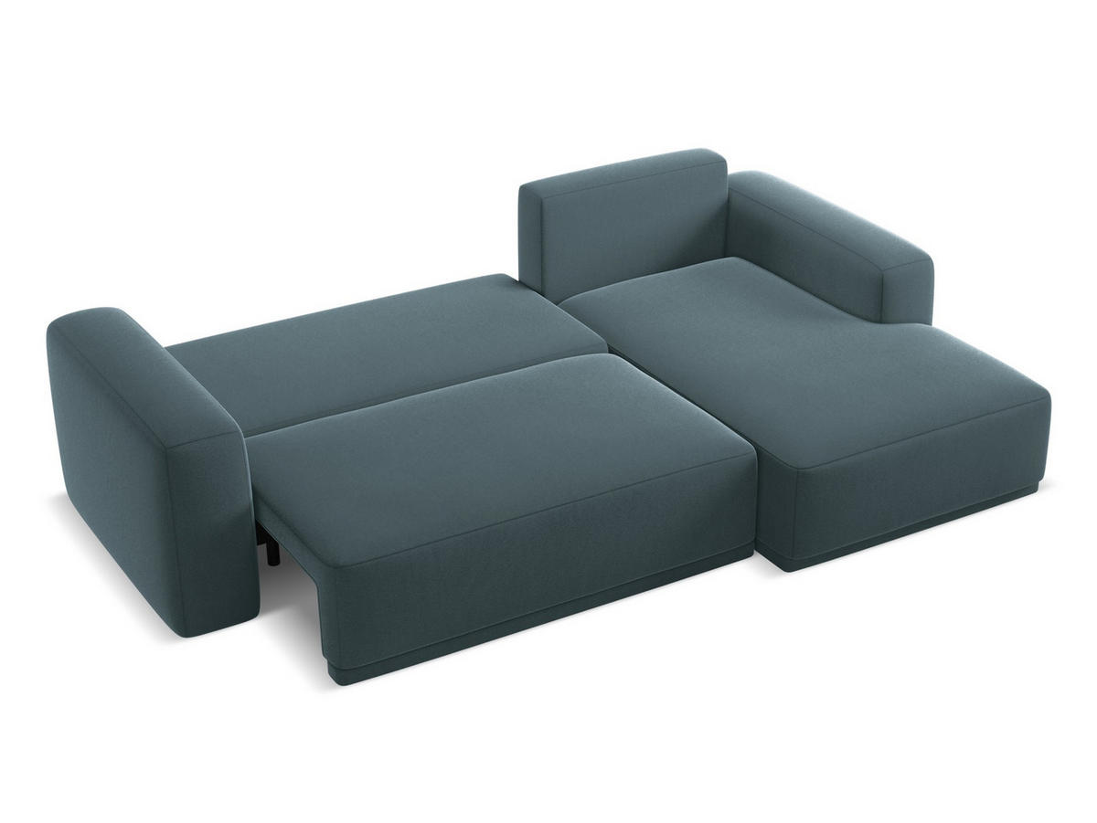 ECKSOFA mit Schlaffunktion Samt Stoff Blau - Blau/Petrol, Kunststoff/Textil (258/160cm) - Makamii