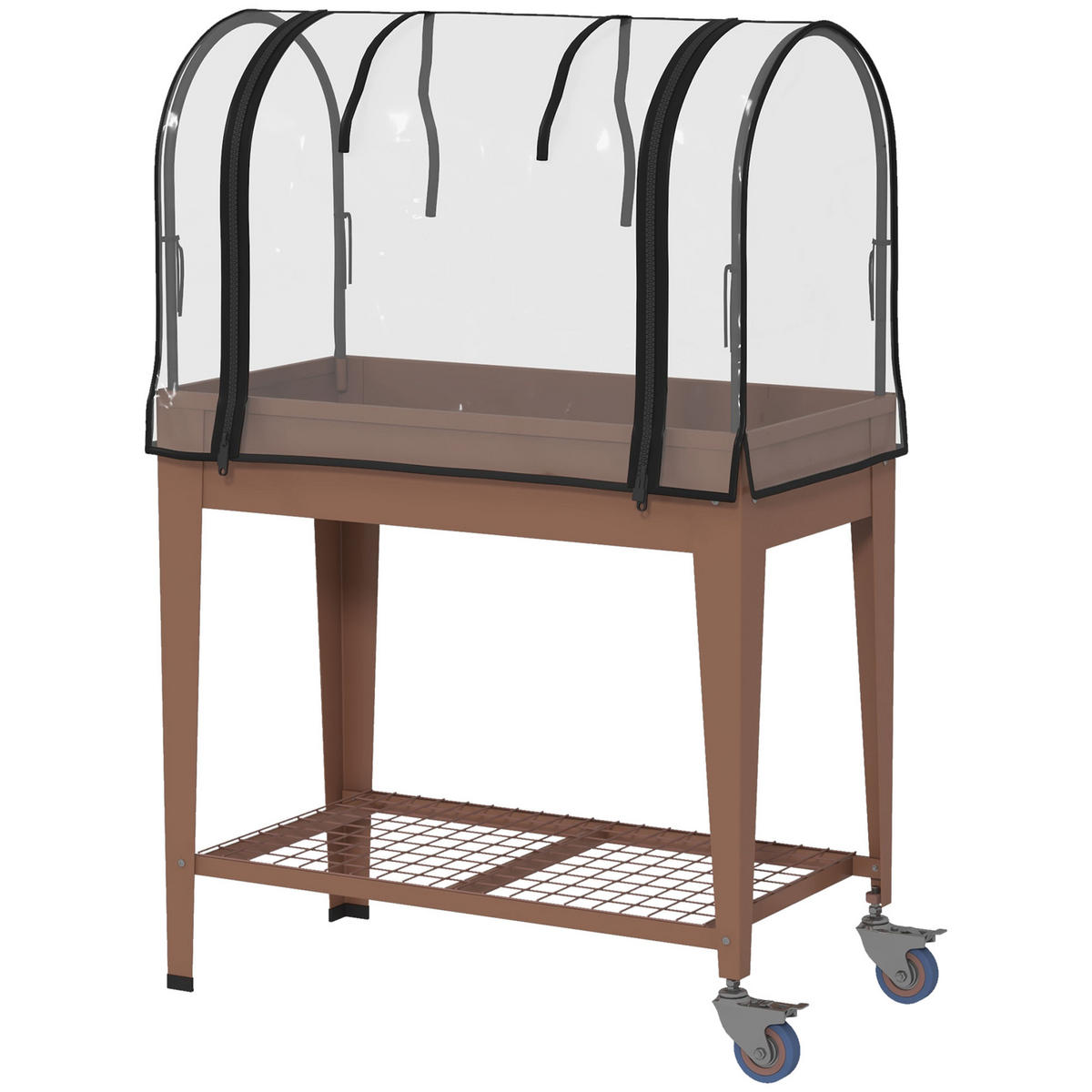 HOCHBEET DE-16036 mit transparenter Abdeckung & Rollen - Braun, Metall (80/120/40cm) - ComfortXL