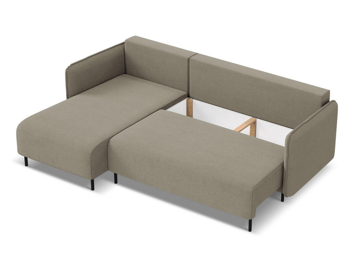 ECKSOFA mit Schlaffunktion Strukturstoff Stoff Beige - Beige/Schwarz, Holz/Textil (162/236cm) - Makamii