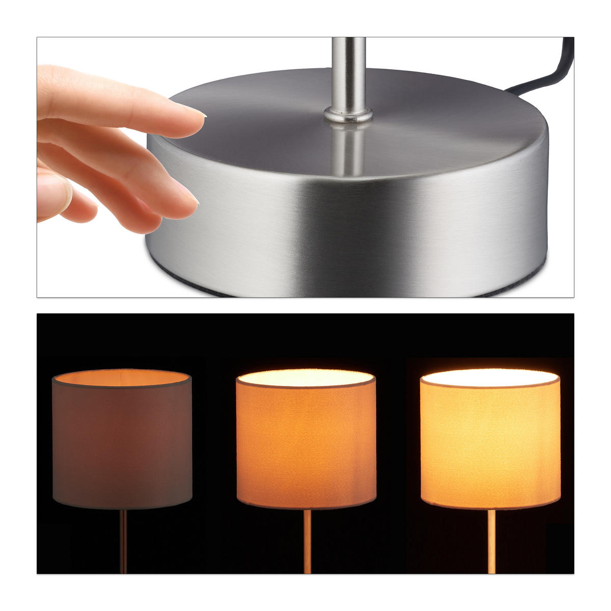 NACHTTISCHLAMPE - Multicolor, Textil/Metall (16/16/40cm) - Relaxdays