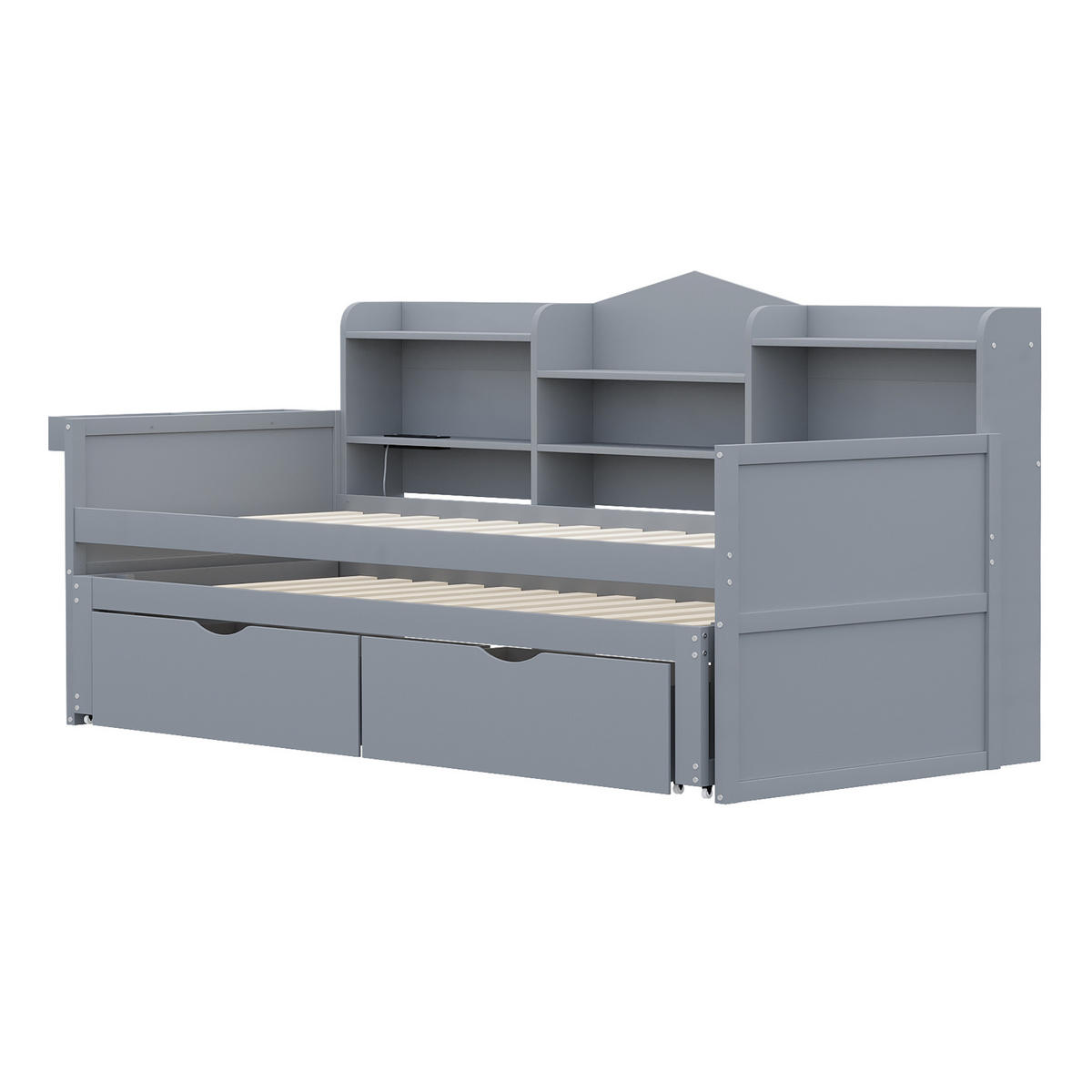 MULTIFUNKTIONSBETT 90/200 cm mit ausziehbarem Bett 90/190 cm und Stauraum in Grau - Grau, Holz (90/200cm) - OKWISH