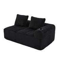 2-SITZER-SOFA 158/93/61 cm schwarz aus Cord mit Seitenfächern und Becherhaltern - Schwarz, Textil (93/61/158cm) - Modenvie