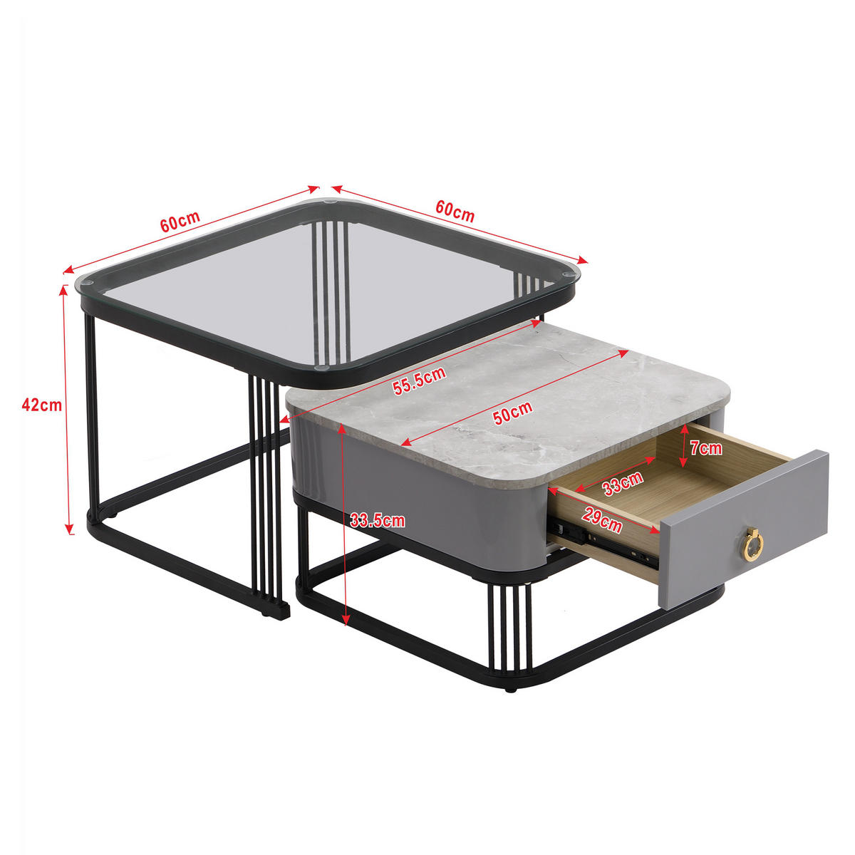 COUCHTISCHSET Schwarz 60/60/45 cm - Schwarz, Holzwerkstoff/Metall (60/60/45cm) - Urban Meuble