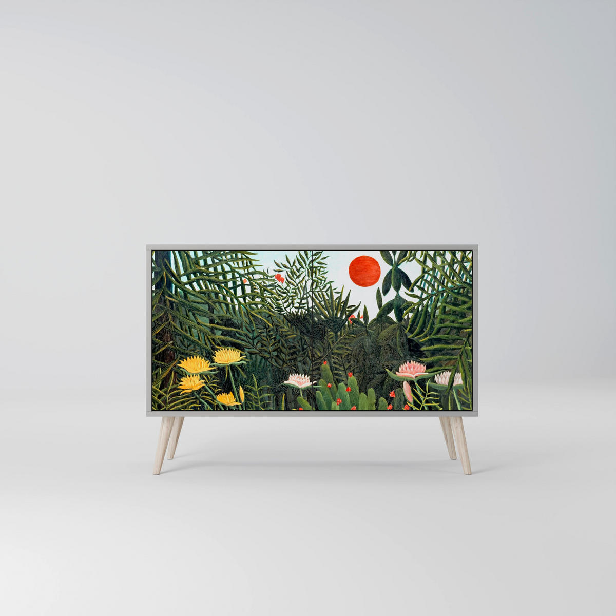 SIDEBOARD VIRGIN FOREST WITH SUNSET, Eicheneffekt, 111x42x77,5 cm, 2 Türen - Eichefarben/Buchefarben, Holzwerkstoff/Buchenholz (111/77.5/42cm) - SpaceRebels