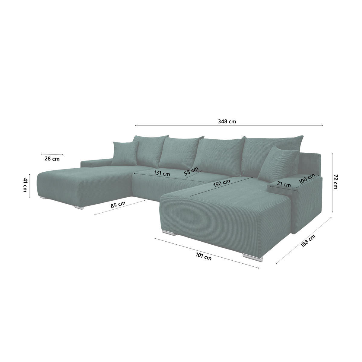 ECKSOFA Trawanga s funkcí spaní, Zelená - zelená barva, textil (348/188cm) - Fedve