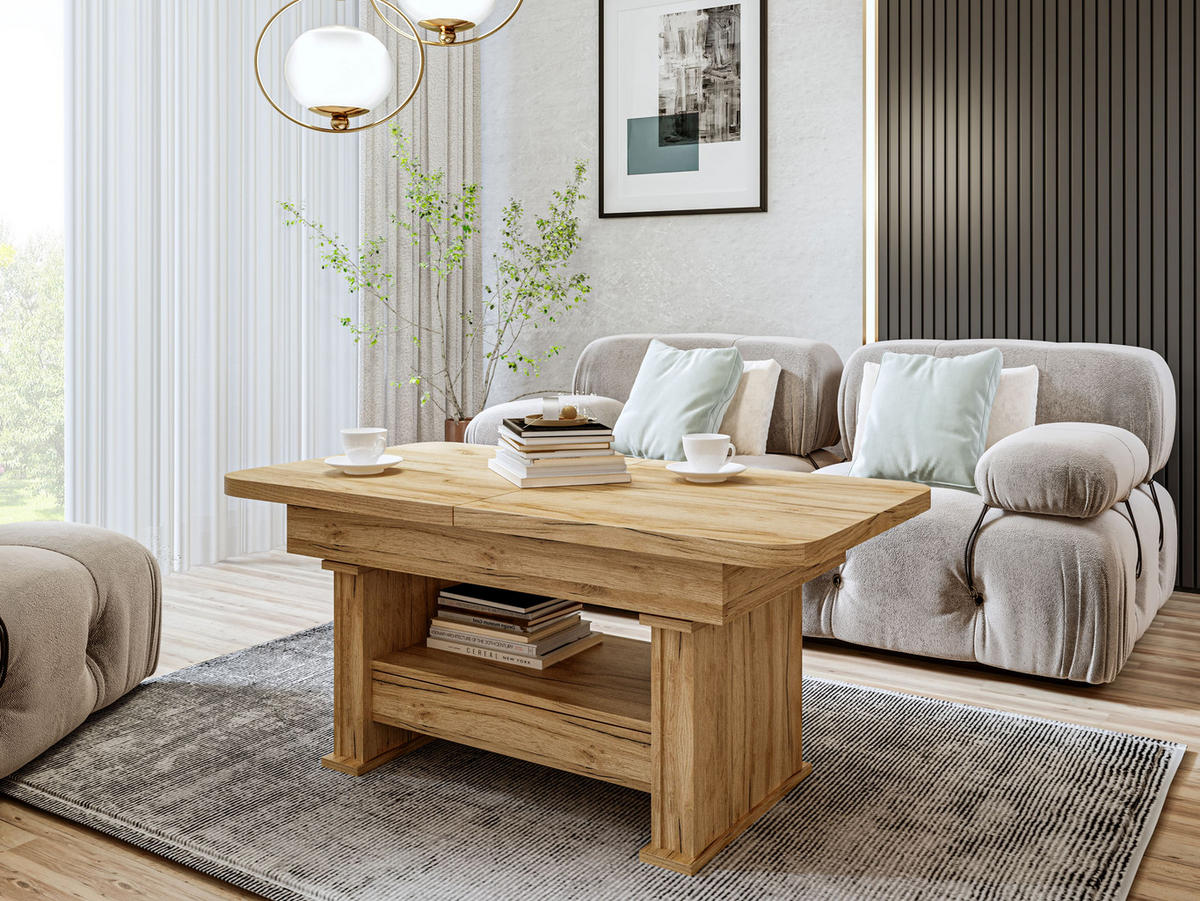 COUCHTISCH rechteckig Eiche Gold ausziehbar höhenverstellbar - Eichefarben, Holzwerkstoff (70/120/60cm) - designimpex