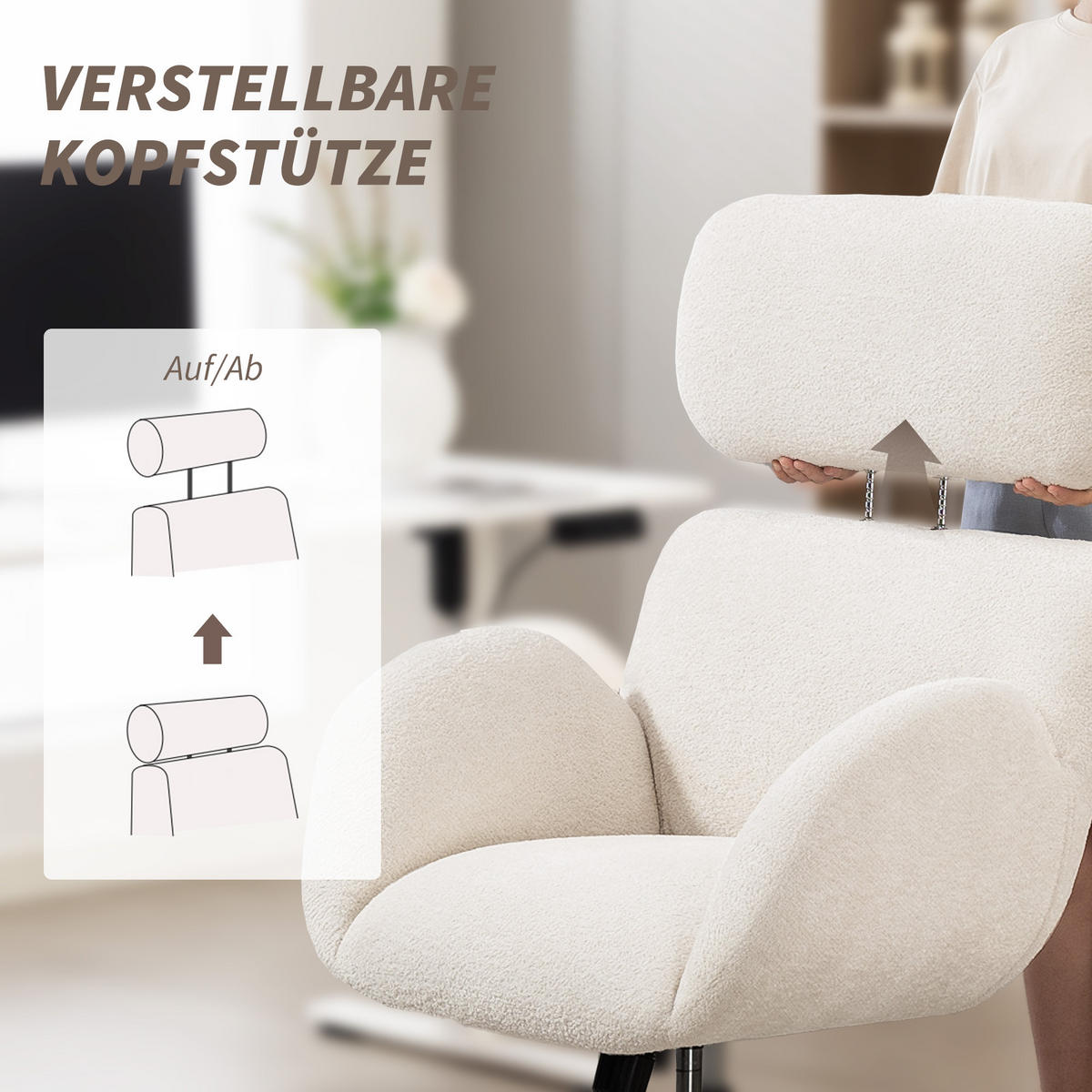 SCHREIBTISCHSTUHL mit Samtoptik Hoher Rückenlehne Creme - Creme/Schwarz, Textil (67/113/68cm) - HOMCOM