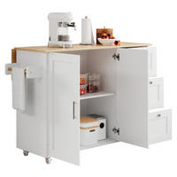 KÜCHENINSEL 135/44(70)/90 cm Weiß/Natur aus MDF mit Klappfunktion - Weiß, Holzwerkstoff (44/90/135cm) - OKMYHOME